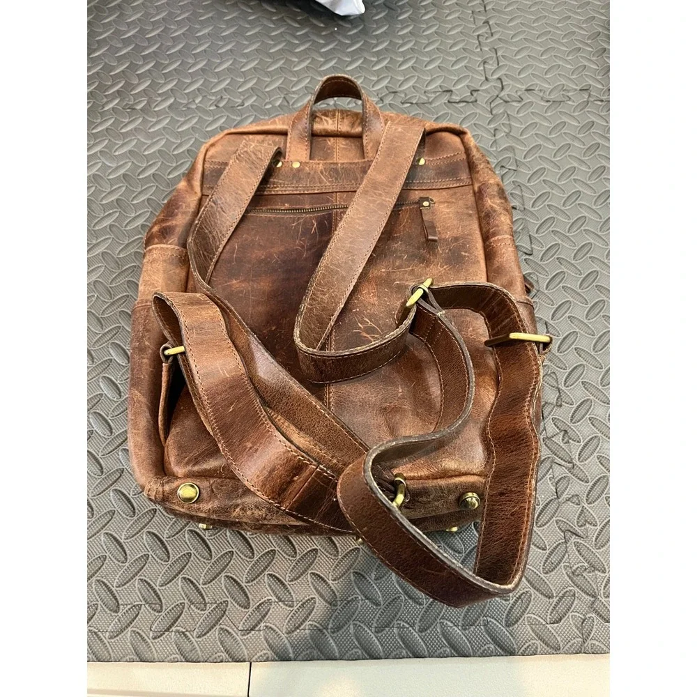 Luxoria Leather Backpack Mens Medium Brown Distressed Laptop Bag Travel Rustic